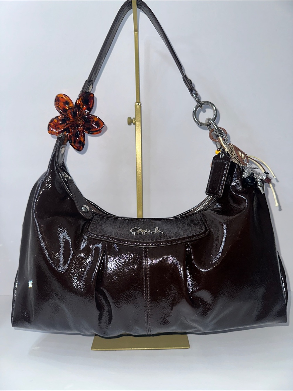 Coach Ashley Dark Brown Patent Leather Hobo 🤎